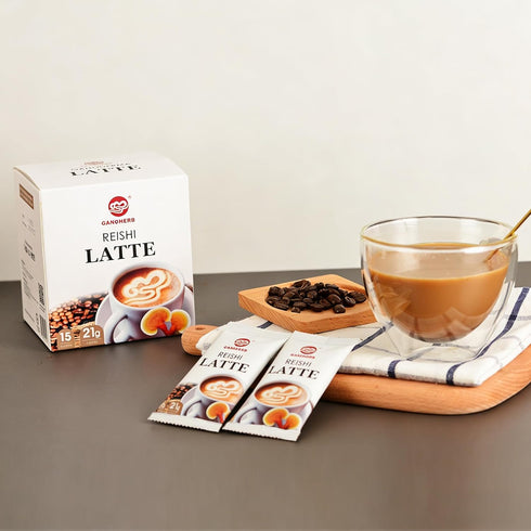 4 1 11.1oz (15 Count) GANOHERB Reishi Mushroom Latte Coffee Powder, in Instant Arabica Coffee with Organic Ganoderma