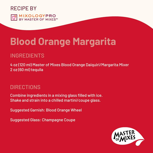 1 (33.8 Oz), Master of Mixes Blood Orange Margarita Drink Mix, Ready To Use, Liter Bottle Fl Individually Boxed
