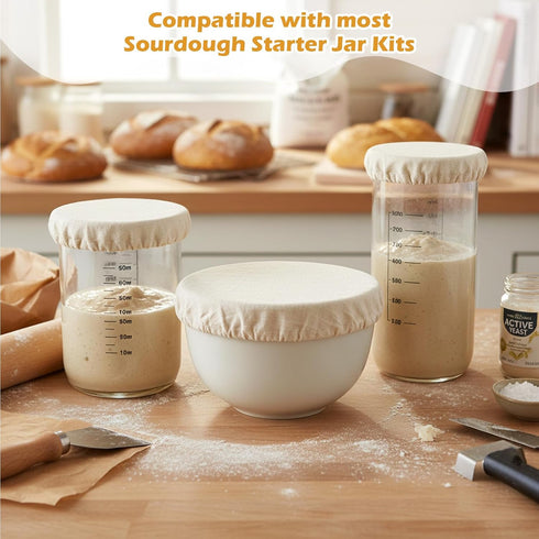 Shimmeroo 5PCS Cotton Sourdough Jar Cover, Reusable Sourdough Bread Proofing Starter Jar Cloth Covers for Most Glass