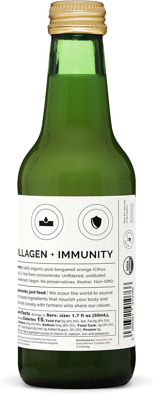 100% 8.5 oz Immunity Organic Bergamot Juice fl - Supports and Collagen Production - Rich in Vitamin C and Bioactive