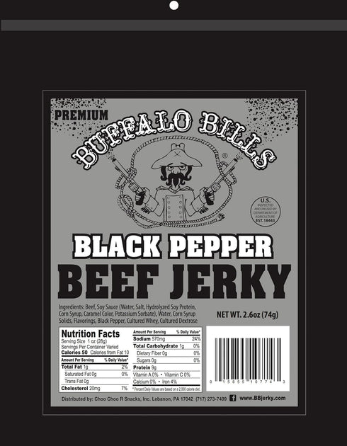 2.6oz Packs (3 packs Buffalo Bills Premium Black Pepper Beef Jerky of black pepper smoked jerky)