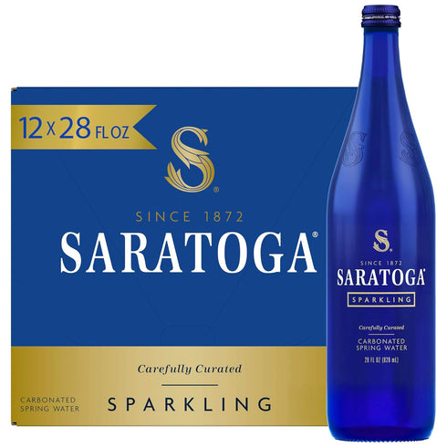 Saratoga Sparkling Water Bottles, 12-Pack - Carbonated Spring Bottled Water - Glass