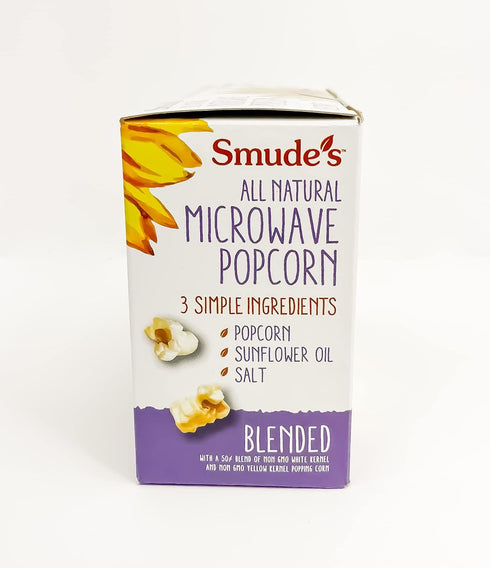 Smude's Brand All Natural Microwave Popcorn - Blend of White & Yellow Popcorn, Healthy Snack, Gluten Free, Vegan