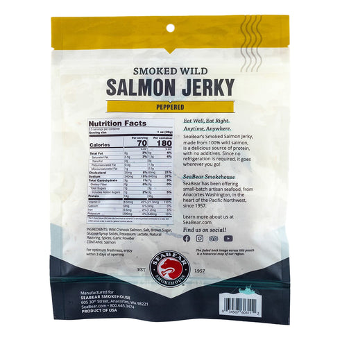 2.5 oz SeaBear - Smoked Wild Salmon Jerky - Peppered