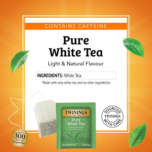 20 Count (Pack 1), 20 Twinings Pure White Tea Individually Wrapped Bags, of Light & Fresh, Caffeinated, Enjoy Hot
