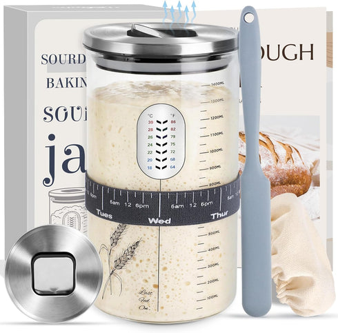 VEDALIO Sourdough Jar Wide Mouth, Sourdough Starter Kit Home and Kitchen, Starter Jar, Sour Dough Starter Kits