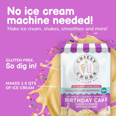 Countertop 1.5 Pack 3 Chilly Churn Birthday Cake Flavored Ice Cream, Shakes & Smoothies, Use with Hand Mixer, Blender
