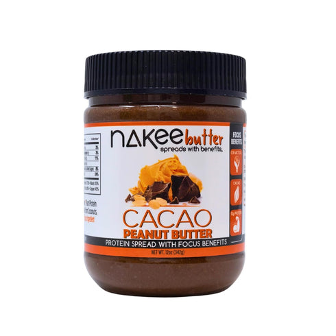 Nakee Butter Focus Cacao Peanut Butter Jar - Gluten-Free, High-Protein, Keto, Low-Carb,
