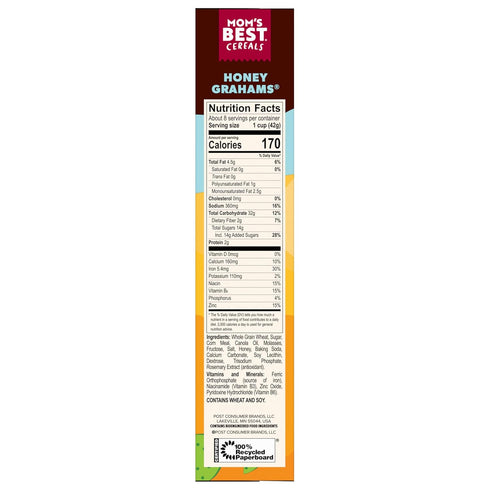 Mom's Best 11.5 OZ (Pack 8) Honey Grahams Breakfast Cereal, Honey Graham Cereal Made with Real Honey, No High-Fructose