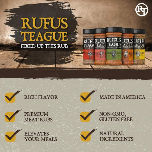 Set, 5 Set, Rufus Teague BBQ Seasoning Gift Big Box O' Rub BBQ Dry Rub for Smoking and Grilling Meat, Flavor Spice