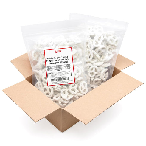 5 Pack Yogurt Covered Pretzels - Pound Bulk - Vanilla Yogurt Pretzels for Office Bowls, Snacking, and Gifting - Sweet