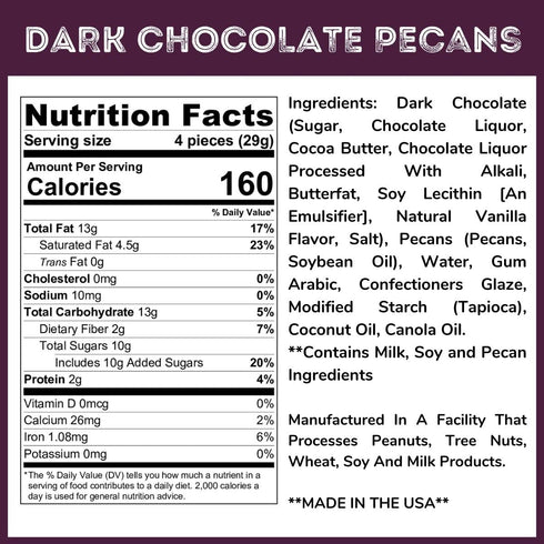 1.5 Lb Dark Chocolate Pecans - Tub
