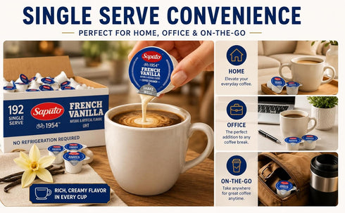 192 Count Pack French Vanilla Coffee Creamer Cups Single Serve Non-Dairy Creamer No Refrigeration Needed Rich Vanilla