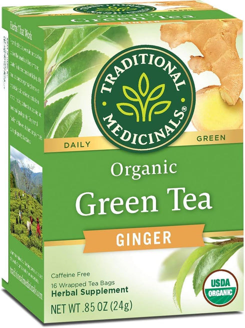 Traditional Medicinals Organic Green Tea Ginger Herbal Tea, Promotes Healthy Digestion, 16 Tea Bags
