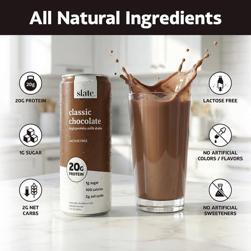 20g 1g 100 2g 11 oz, 12 Slate Milk - High Protein Milk Shake - Classic Chocolate - Lactose Free, Protein, Sugar