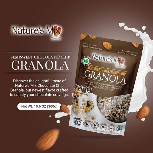 Nature's Mix - Chocolate Chip Granola - Almonds, Chocolate Chips, and Canadian Honey - Dairy and Soy Free - No Added