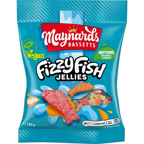 Maynards Bassetts 130g (Pack 10) Fizzy Fish Soft Jellies Sweets Bag