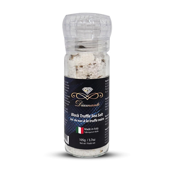 Diamante Italy Black Truffle Sea Salt with Glass Grinder - Gourmet Truffle