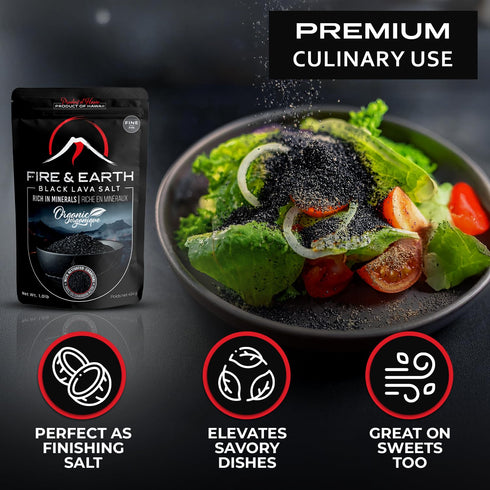 Fire & Earth 1.0lb Rimming Pack 1 - Organic Black Lava Salt - - Hawaiian Lava Black Sea Salt - Black Salt,- Gourmet