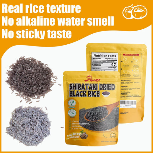 16.2oz Shirataki Konjac Dried Black Rice - No-Cook Instant Black Rice, Keto Friendly Low-Carb Meal Alternative, Low GI
