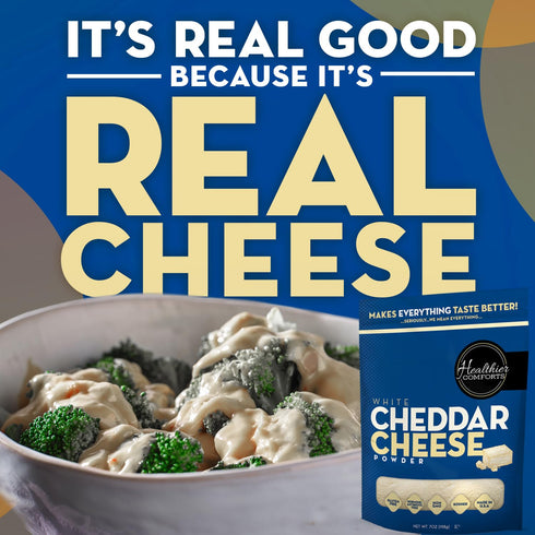 (7 oz) Healthier Comforts White Cheddar Cheese Powder | Gluten Free, Kosher, Keto-Friendly, Non-GMO, Antibiotic