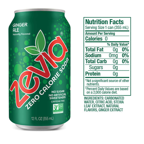 Zevia (24 Pack 12 oz 12 Pack 16 oz) Zero Calorie Ginger Ale Soda Cans of +