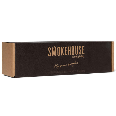 Pack Pack 14 Smokehouse by Thoughtfully, Gourmet BBQ Sauce Sampler Variety in Glass Bottles, Vegan and Vegetarian