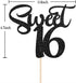 Black Glitter Sweet 16 Cake Topper, Happy 16th Birthday Decor, Cheers to 16 Years, 16th Wedding Anniversary Supplies
