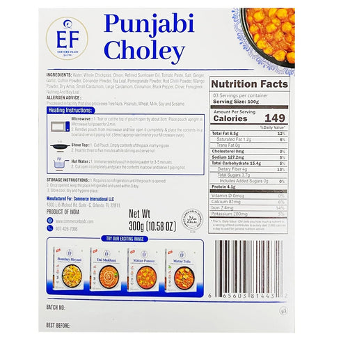 (Pack 4), Eastern Feast - Punjabi Choley, Ready to Eat Meals, of Vegetarian, Gluten Free