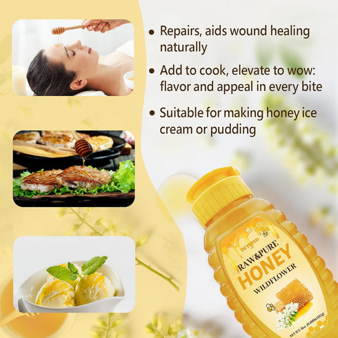 DFYSYSD 100% 11oz/312g, Wholesome Honey, Raw Unfiltered Honey, Wildflower honey, Natural and Pure, Fresh Sweetness