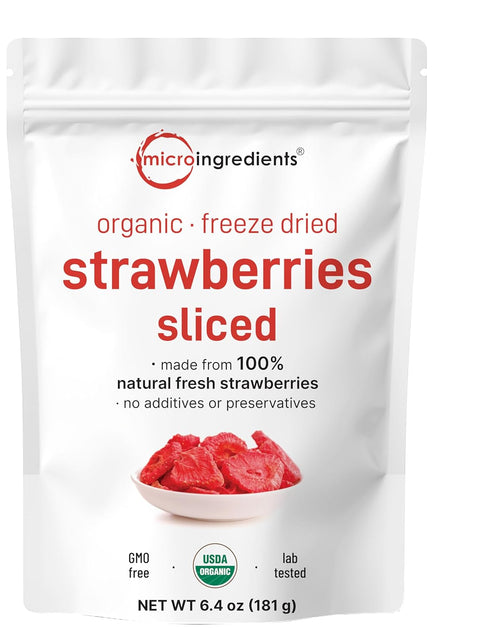 Micro Ingredients Organic Strawberries Sliced, 6.4oz | 100% Natural Fruit | Freeze