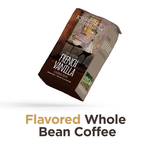 Pack 12oz (3 Pack) KALAMAZOO COFFEE COMPANY Whole Bean Flavored Coffee Variety - Hazelnut, French Vanilla, & Maple