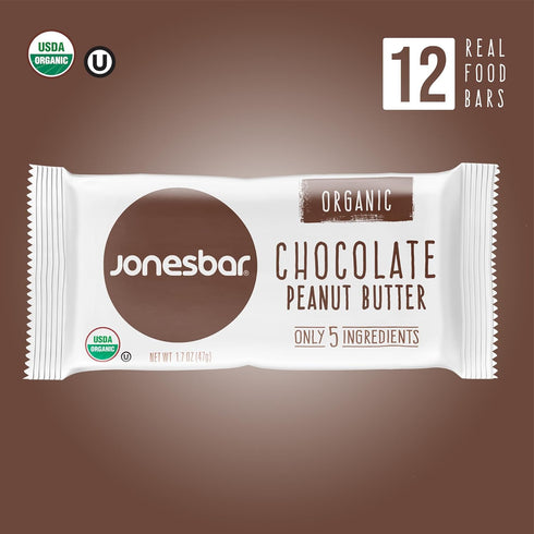 (Pack 12) JONESBAR Organic Plant Based Protein Bars | Chocolate Peanut Butter | Fruit & Nut Bar, Kosher, Gluten Free