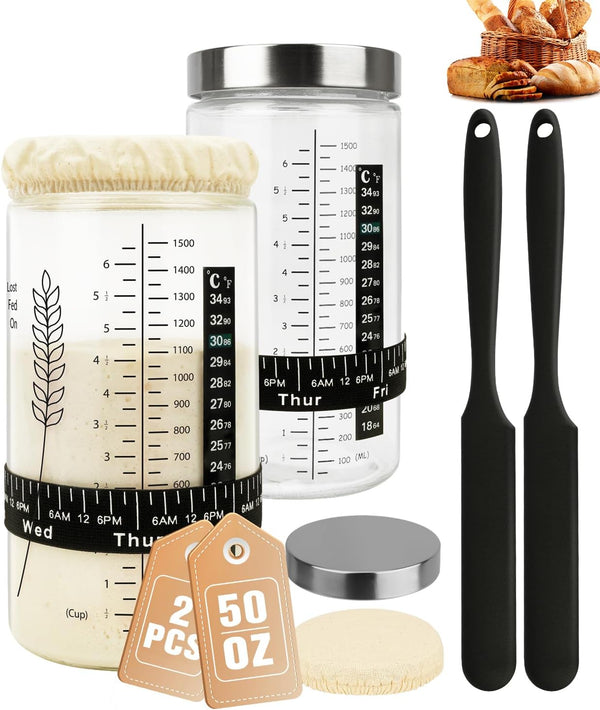 50oz Sourdough Starter Jar Kit, Large Capacity Sourdough Jar, Wide Mouth Sourdough