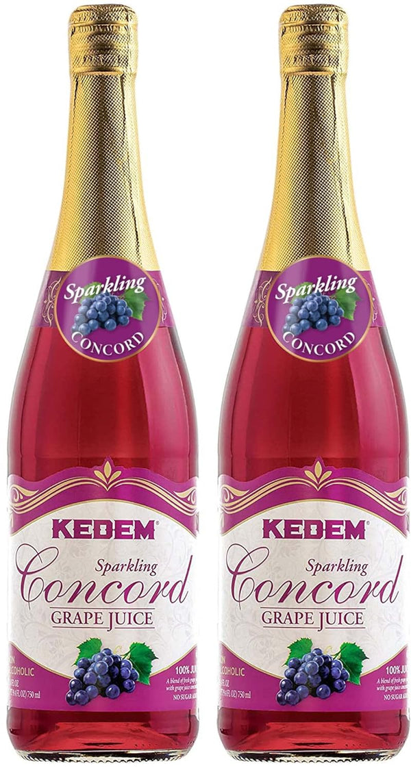 kedem Sparkling 100% Concord Grape Juice, 25.4oz (2 Pack), Kosher, Non Alcoholic, No