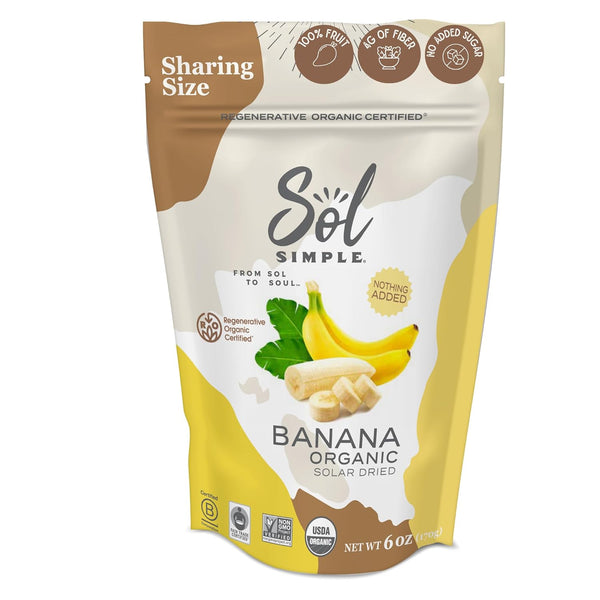 SOL SIMPLE Regenerative Organic Certified, Dried Banana | 6oz Snack Pack |