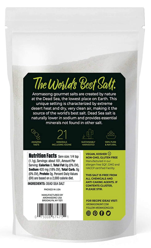 Aromasong 100% Natural Sea Salt - Fine Grain Table Salt, Large Bulk 2.43 Lb Resealable Bag, Pure & Natural