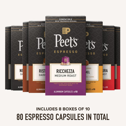 Pack, 8-11, 80 Count (8 10 Peet's Coffee, Dark Roast Espresso Capsules Variety Compatible with Nespresso Original