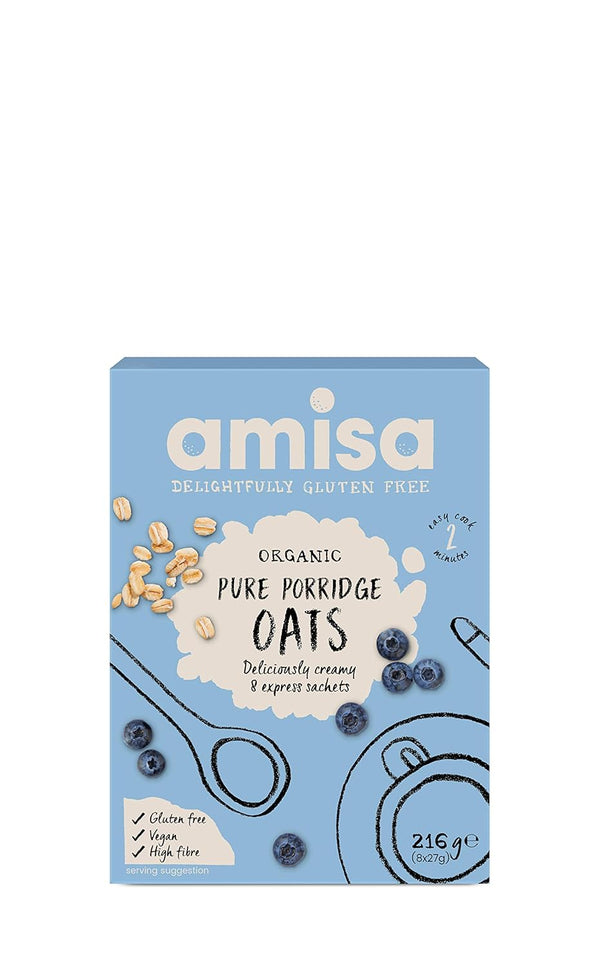 Amisa Organic Gluten Free Pure Porridge Oats Express Sachets 8 x 27g -