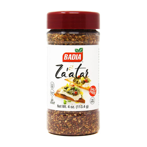Badia Za'atar Mediterranean Seasoning Blend, 4 oz - Kosher, Halal, Gluten Free, No MSG, Sesame Seeds, Sumac, Spices