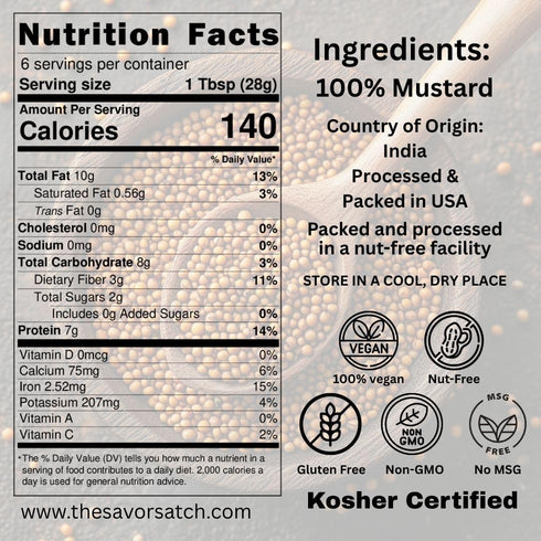 SavorSatch 6 oz Yellow Mustard Seeds Resealable Pouch | Whole Indian Mustard Seed, Certified Kosher, Non-GMO, Bold