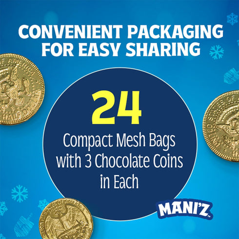 (24 Manischewitz Milk Chocolate Gold Coins, Hanukkah Gelt Mesh Bags) Individually Wrapped Perfect for Chanukah | St.