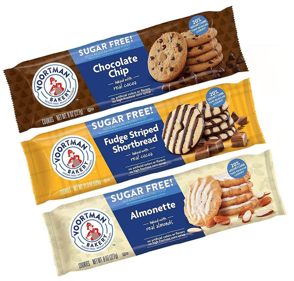 Voortman Bakery Sugar Free Wafers Variety Pack | Chocolate Chip, Fudge Stripe Shortbread