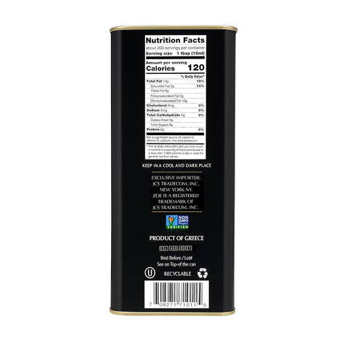 3 (101.4 oz) 100% ZOE Diva Select Koroneiki Greek Extra Virgin Olive Oil L fl Tin | Cold Pressed, Koroneiki Olives