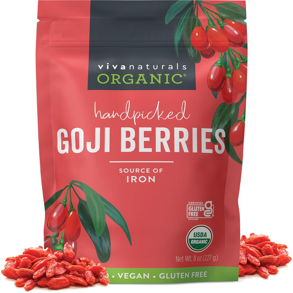Viva Naturals Organic Dried Goji Berries, 8 oz (227 g) Non-GMO, Vegan