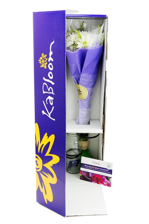 KaBloom Flowers - Bountiful Beauty Bouquet of Fresh White Daisies with Vase - Gift for Birthday, Thank You,Valentine