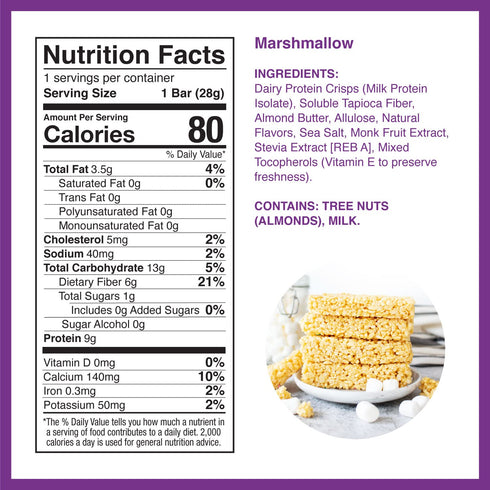 Perfect Keto Mallow Munch - Gluten Free Cereal Bars, Low Sugar, High Protein Snack, 8 Pack