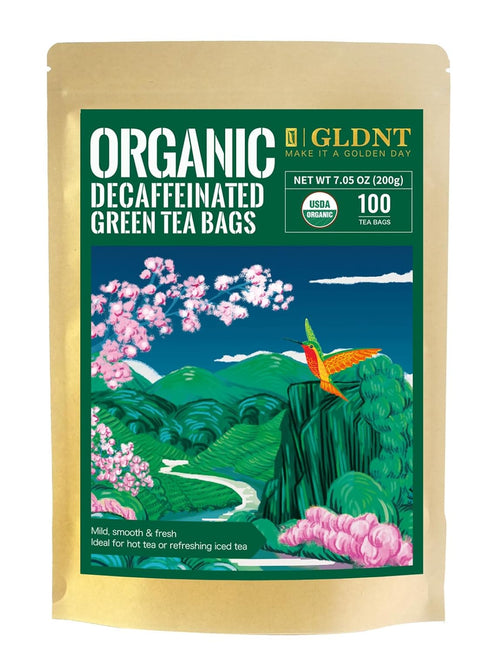 GLDNT Organic Decaf Green Tea Bags, Organic Green Tea Decaffeinated, Smooth Flavor,