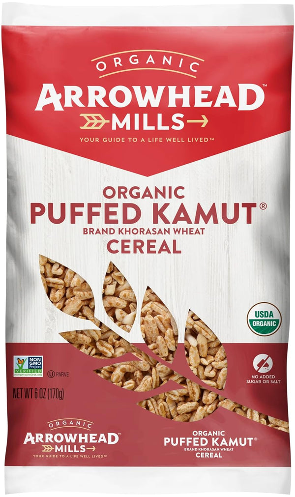 Arrowhead Mills Organic Puffed Kamut Cereal, 6 oz Bag (Pack of 3)