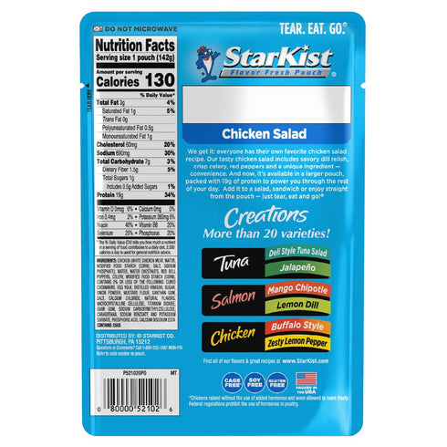 (5 oz 12 Pack) StarKist Chicken Creations Chicken Salad Pouch - Fully Cooked High Protein White Meat, Gluten Free, Soy